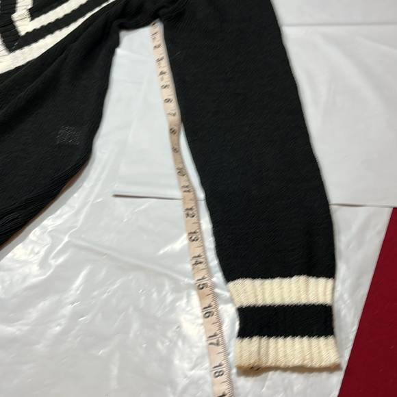 by the way. Black TENNIS SWEATER Ribbed DEEP V-neck Collegiate white stripes XS - Picture 10 of 13